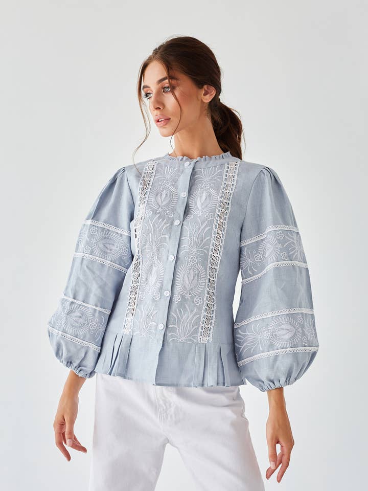 Blusa Bordada Rosie Gris para venta al por mayor de Handmade Originals Ukraine