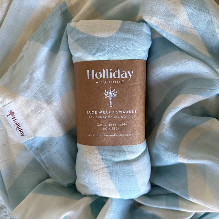 Holliday and Home ~ SWIRLY LUXE WIKKEL/SWADDLE - BLAUW voor wholesale door Holliday and Home