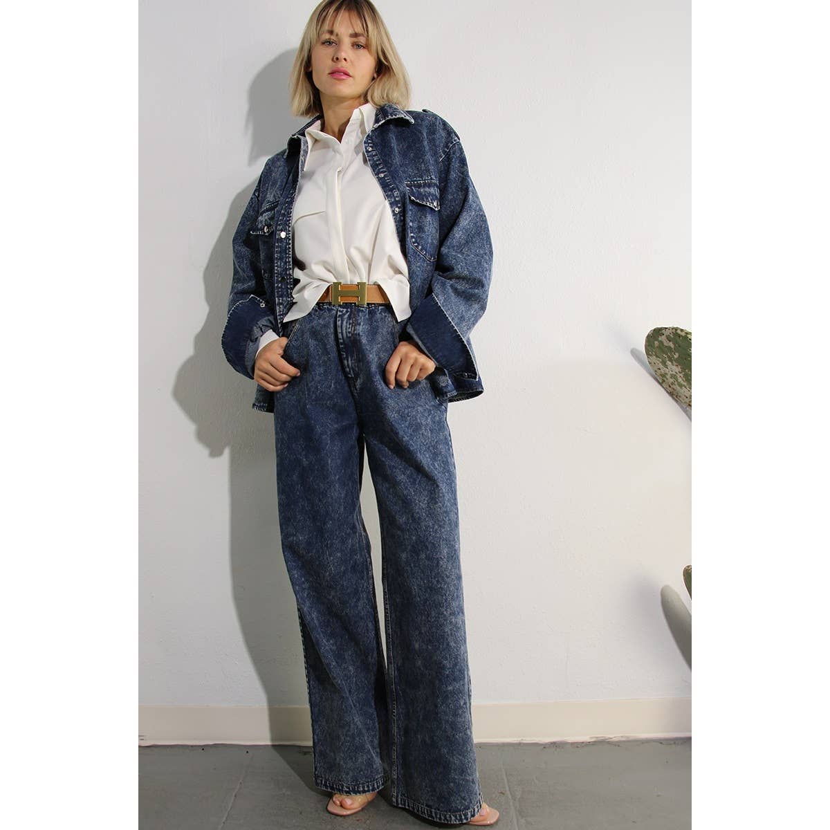 WASHED DENIM SHIRTS JACKEET AND PANTS SET for wholesale on Faire7