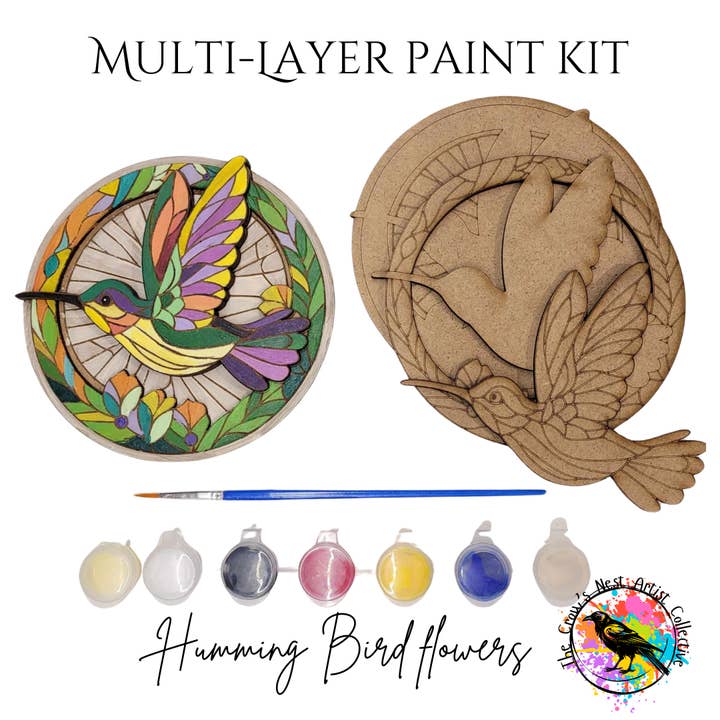 Layered art kit Humming Bird Flowers for wholesale by The Crow’s Nest Artist Collective
