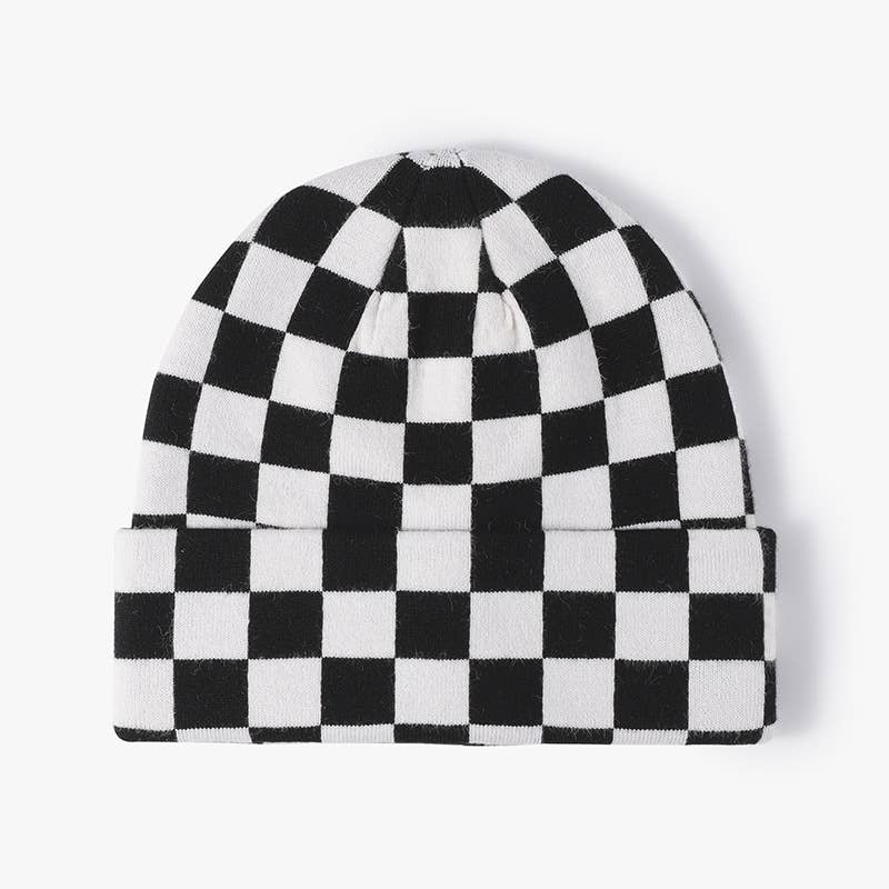 MKS America - Wholesale Beanie - Women's - Stylish Checkerboard Plaid Knit Hat0