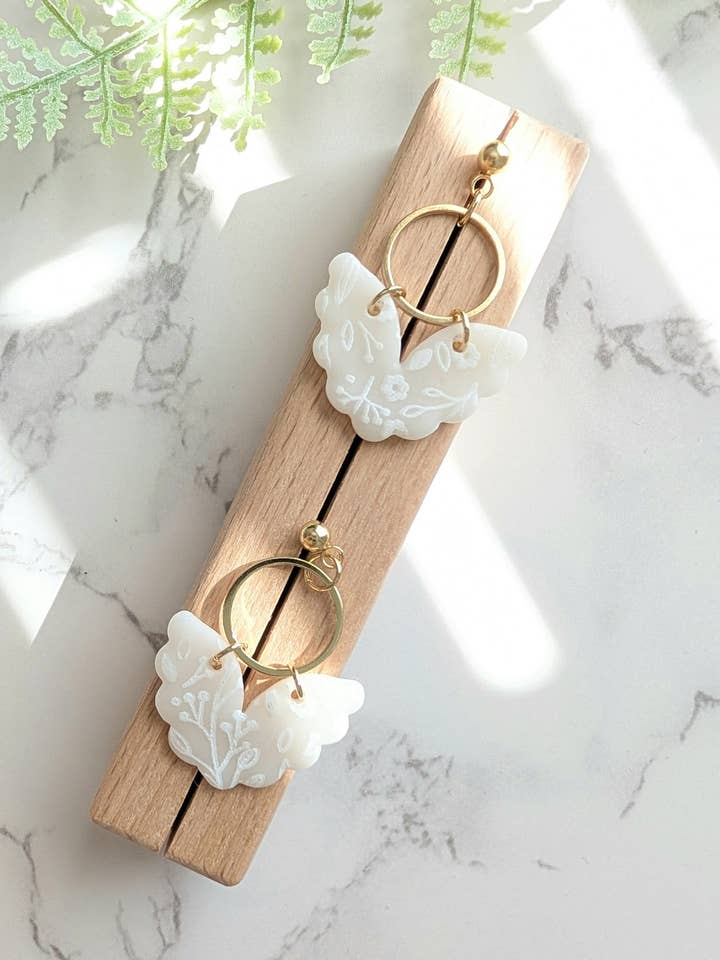 FLORAL PRINT SEMI-TRANSPARENT MINIMALIST CLAY DANGLES for wholesale by Thea & Grace