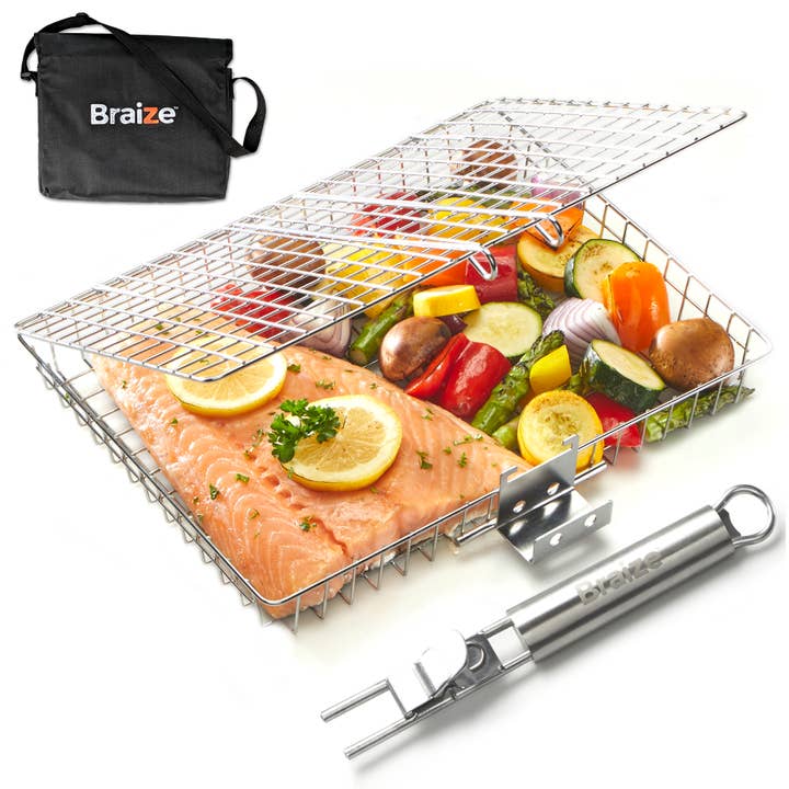 Stainless Steel Grill Basket with Removable Handle for wholesale by Braize