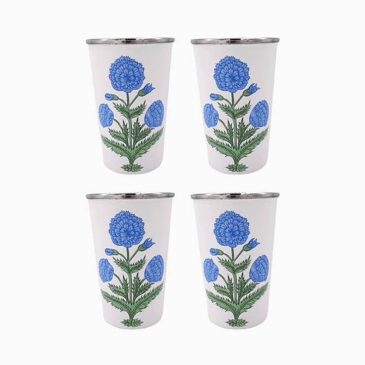 Blue Poppy Tall Enamelware Tumbler - Set of 4 for wholesale by Trudie