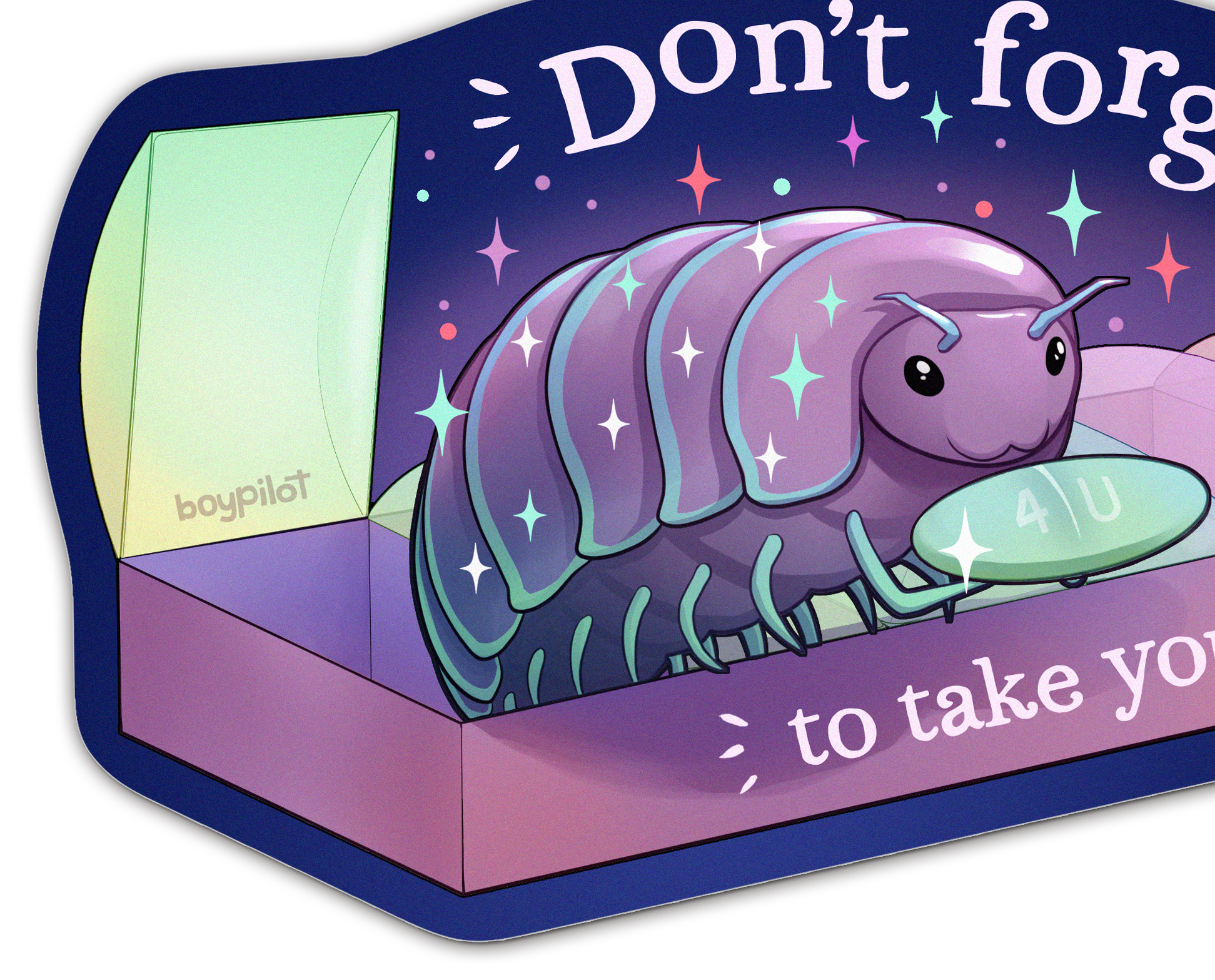 BoyPilot Goods - Wholesale Sticker - Pillbug Medication Reminder Sticker - 3" vinyl sticker3