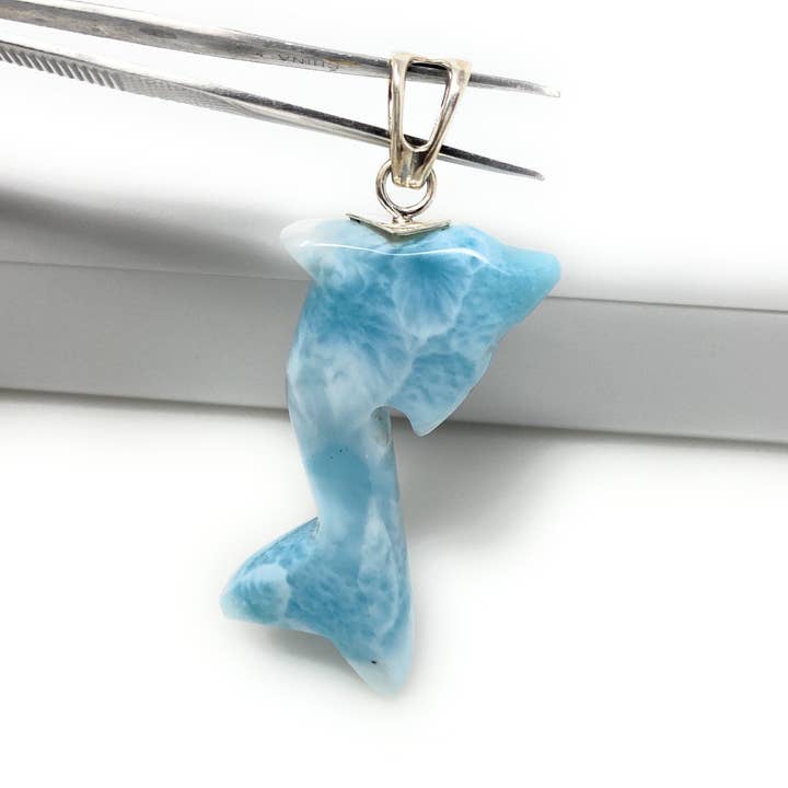 Akstar Gems - Wholesale Individual Charm/Pendant - 12g Larimar Dolphin Pendant, Larimar Pendant, Bohemian Jewelry, Dominican Republic Larimar Pendant