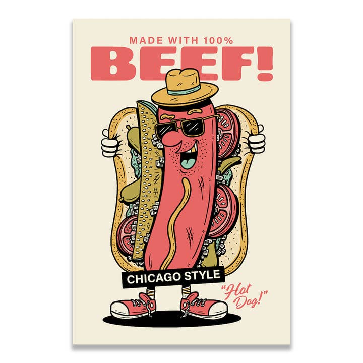 Affiche sérigraphiée "Show Me Chicago Style (HotDog)" 12 pouces x 18 pouces pour la vente par Derrick Baker