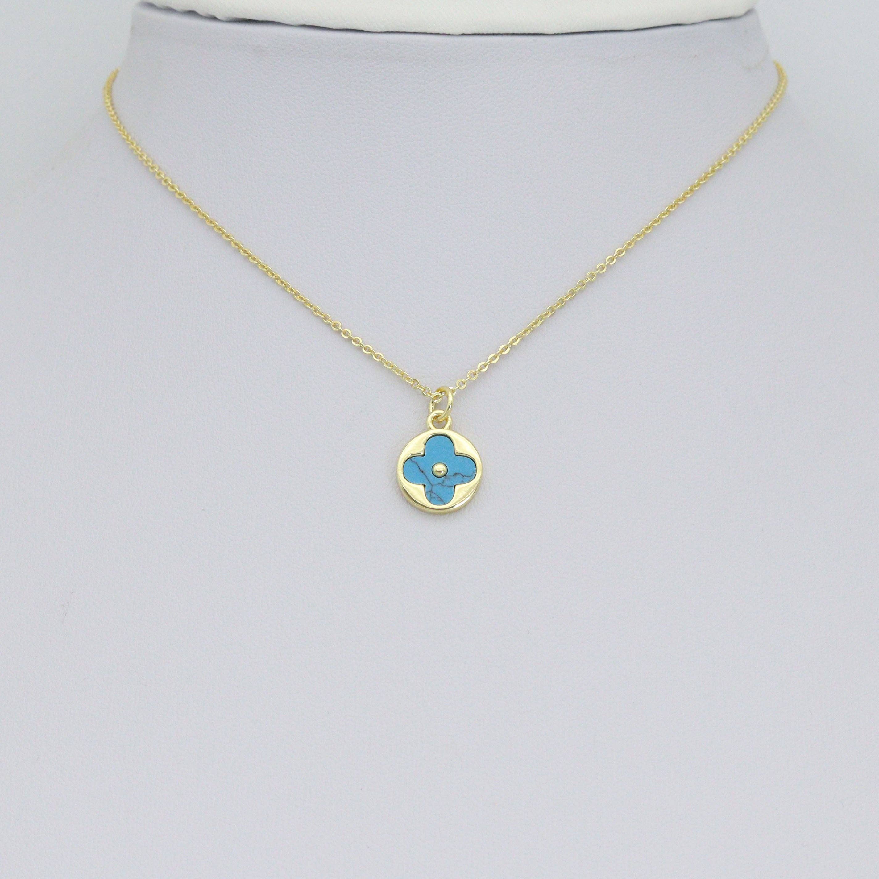 BestBeads&Beyond - Wholesale Individual Charm/Pendant - Mother of Pearl Turquoise Clover Coin Pendant charm, Sku#LX9303