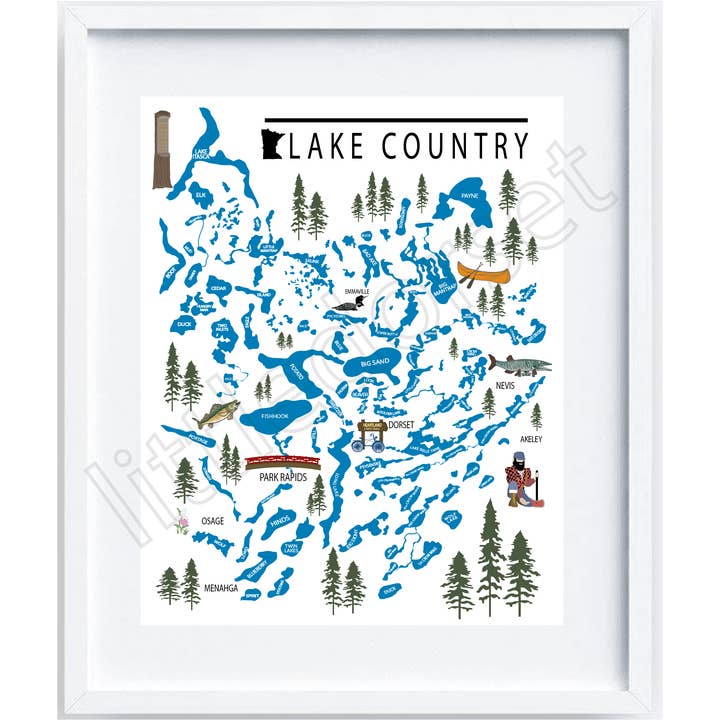 Up North Many Lakes Print for wholesale by Little Dorset Shop
