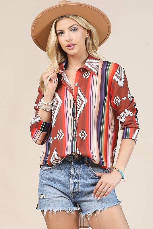 Avery – Engroshandel Skjorte med buttondown – til kvinder – Avery langærmet skjorte med Aztec-print og knapper10