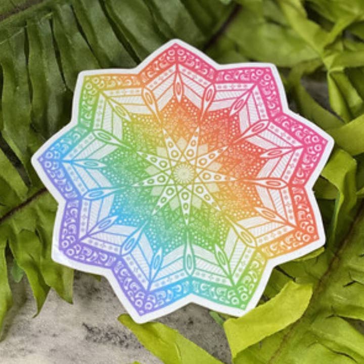Lot de 5 autocollants en vinyle Rainbow Mandala pour la vente par Beautiful Mind Design