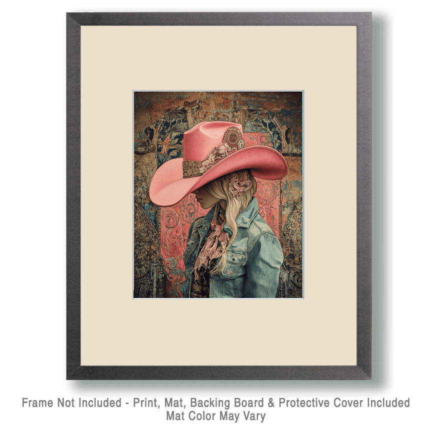 Mowbi - Wholesale Art Print - Nouveau Pink Hat Cowgirl - Wall Art Print - Coastal Cowgirl  8"x10" Artwork - 11"x14" Matte1