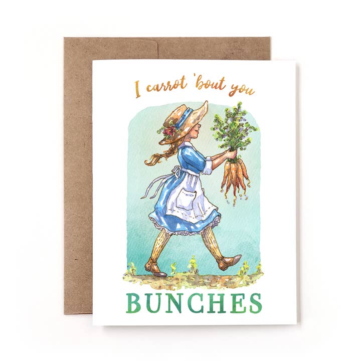 Cartão de Chapéu de Palha de Jardim Aquático Caprichoso "Carrot 'Bout You" por atacado de Nettles & Lace Paper Co.