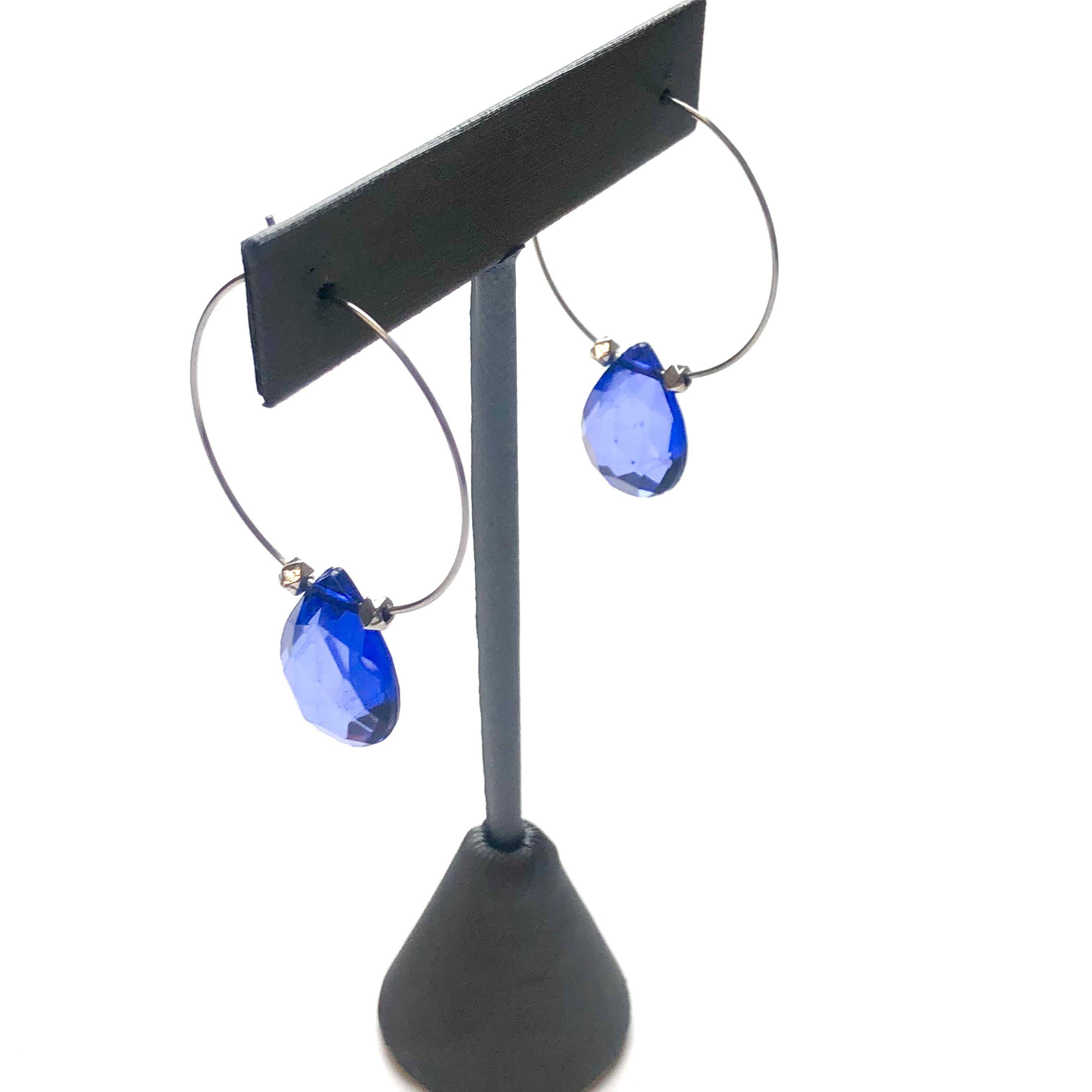 Leetie Lovendale - Wholesale Hoop Earrings - Denim Blue Faceted Briolette Hoop Earrings4