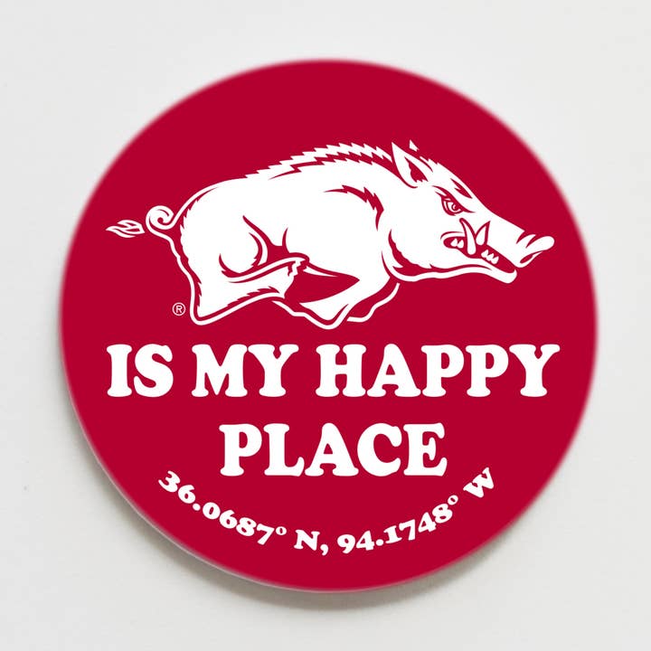 University of Arkansas Happy Place Button for wholesale by Good Vibez Collegiate
