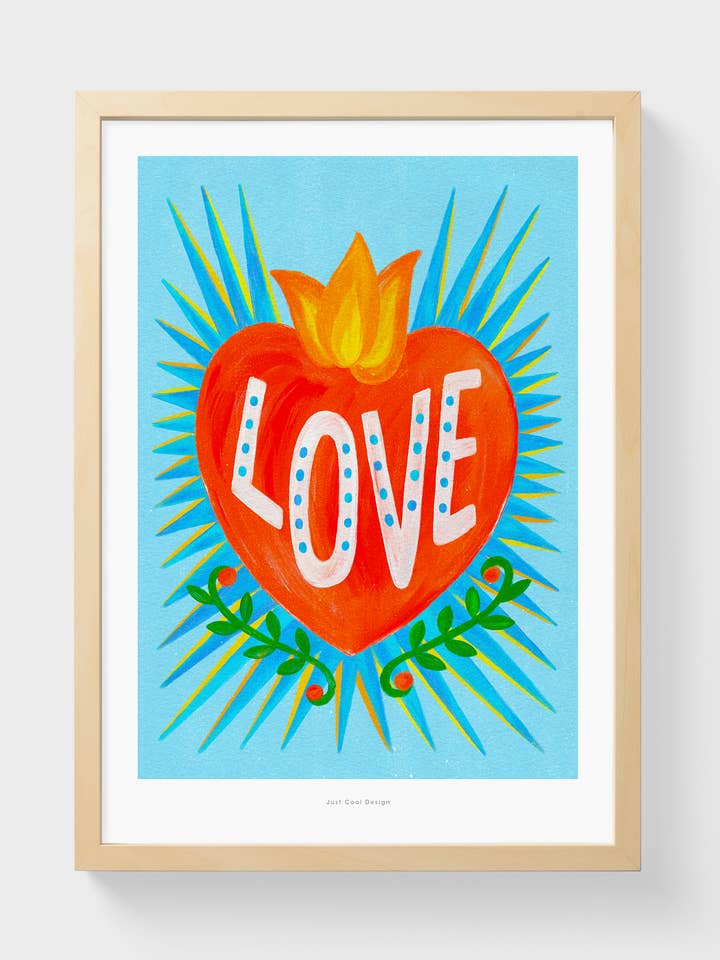 Mexican Folk LOVE Heart | A4–A3 Colorful Art Print for wholesale by Just Cool Design