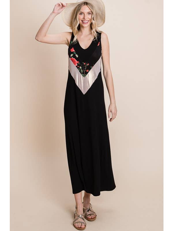 Emerald Collection - Wholesale Dress - Women's - ETD-811 Floral Shimmer Contrast Maxi Dress