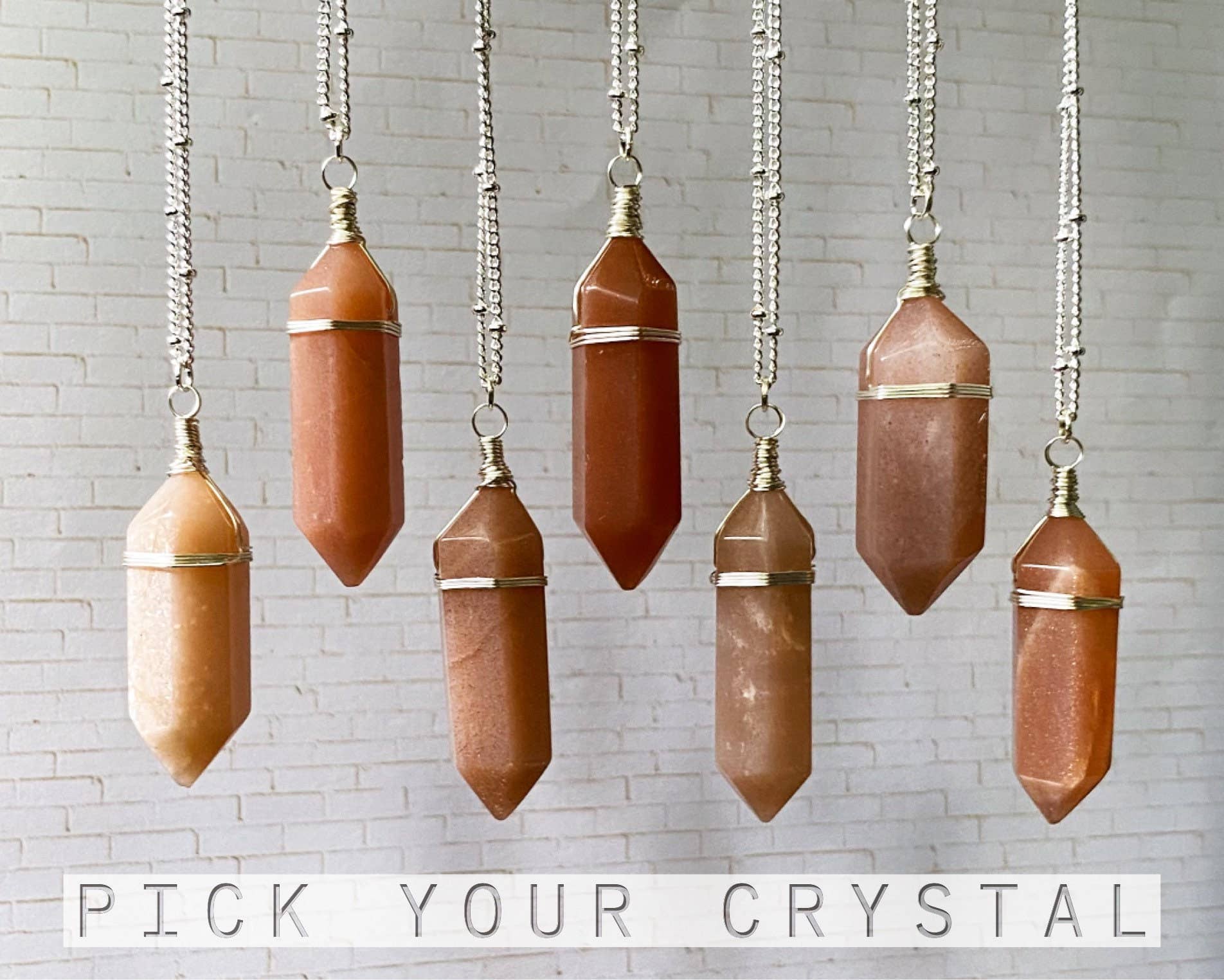 Moonchild Society - Wholesale Pendant/Charm Necklace - Peach Moonstone Silver Crystal Point Necklace, Wire Wrapped Jewelry, Raw Crystal,  Boho Witchy Pick Your Crystal1