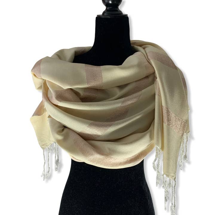 Helyat Handwoven Bamboo Viscose Shawl - Alabaster for wholesale by Dandarah (Ships from USA)