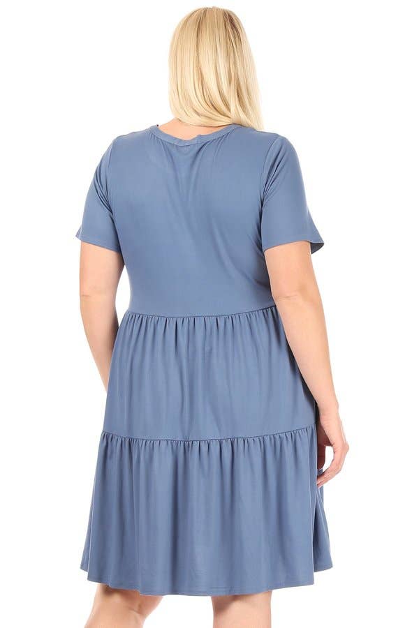 VIBE Apparel Co – wholesale Klänning - Dam – Plus borstad kortärmad baby docka klänning med 2 tier kjol14