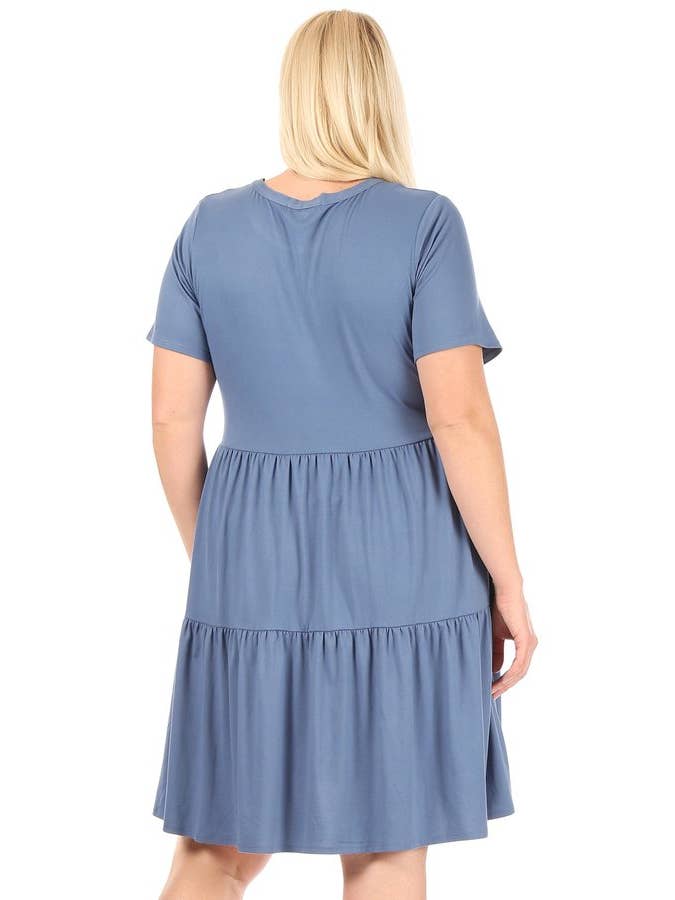 VIBE Apparel Co – wholesale Klänning - Dam – Plus borstad kortärmad baby docka klänning med 2 tier kjol14