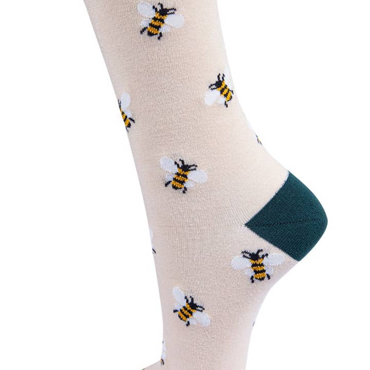 Womens Bamboo Bee Socks Bumblebees Novelty Ankle Socks Cream for wholesale by Sock Talk