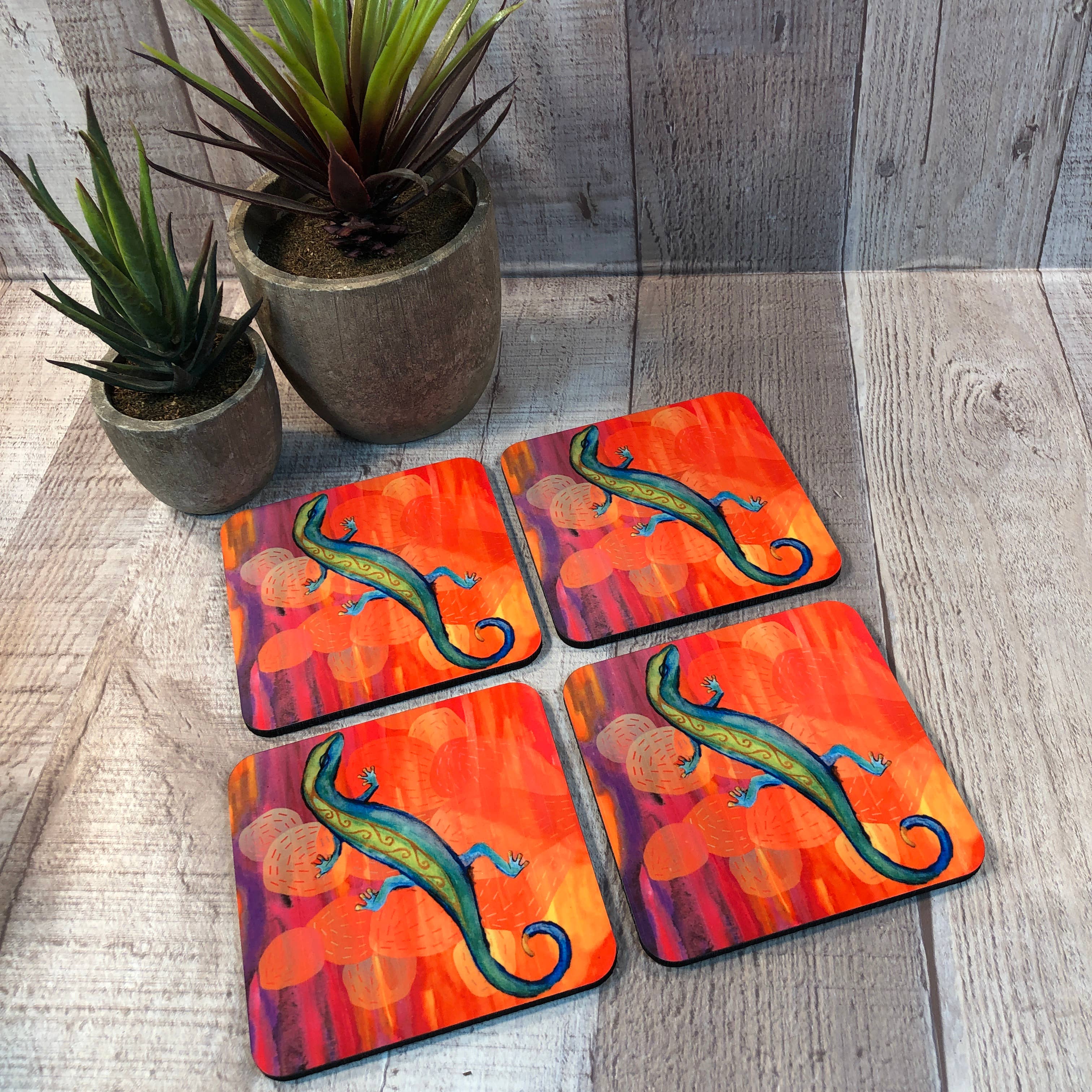 GP Originals - Wholesale Coasters - Gecko desert 4 Piece Coaster Set, southwest art3