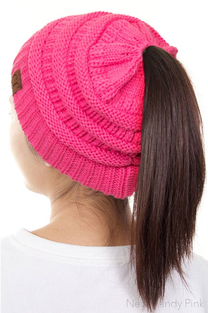 Hana - Wholesale Beanie - Women's - C.C Solid Color Ponytail Messy Bun Beanie20