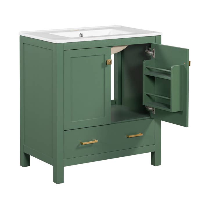 Orange County Decor - Wholesale Cabinet - 30 Inch Green Bathroom Vanity With Single Sink, Combination Under Counter Sink, Bathroom Storage Cabinet With 2 Doors And A Drawer, Soft Closure, Multifunctional Storage Wf324043 Green Bathroom12