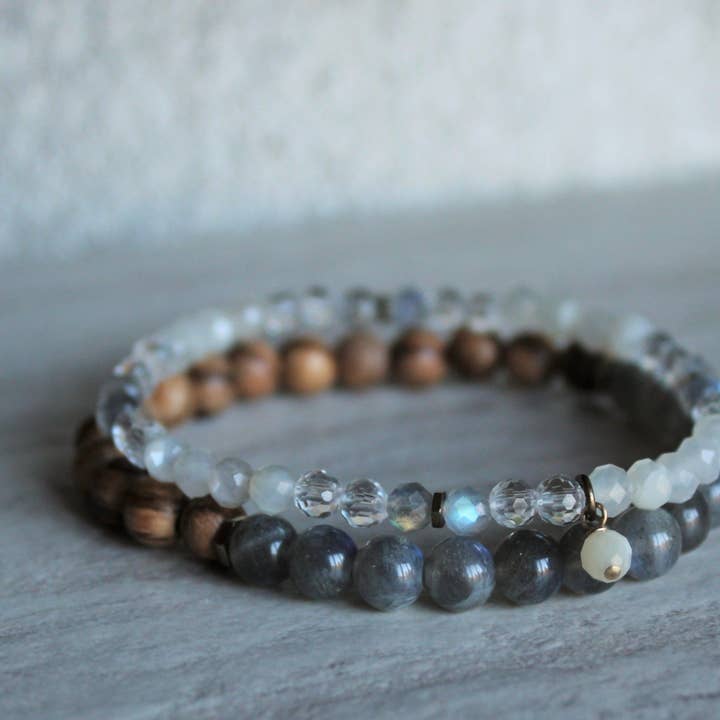 Labradorite + Moonstone Stacker Set for wholesale by Woven Stone Co.