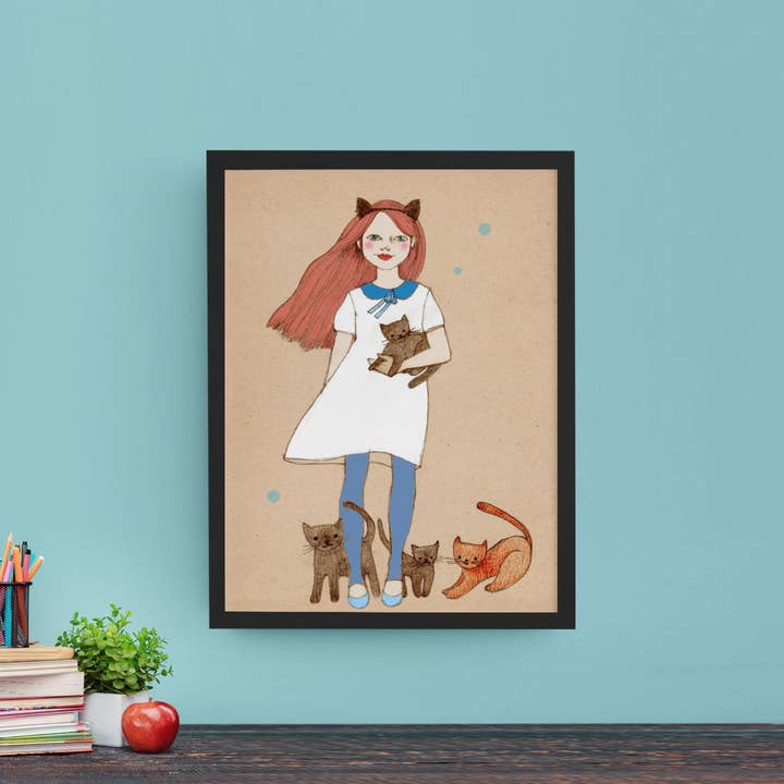 Art Fille Chat pour la vente par Irena Sophia