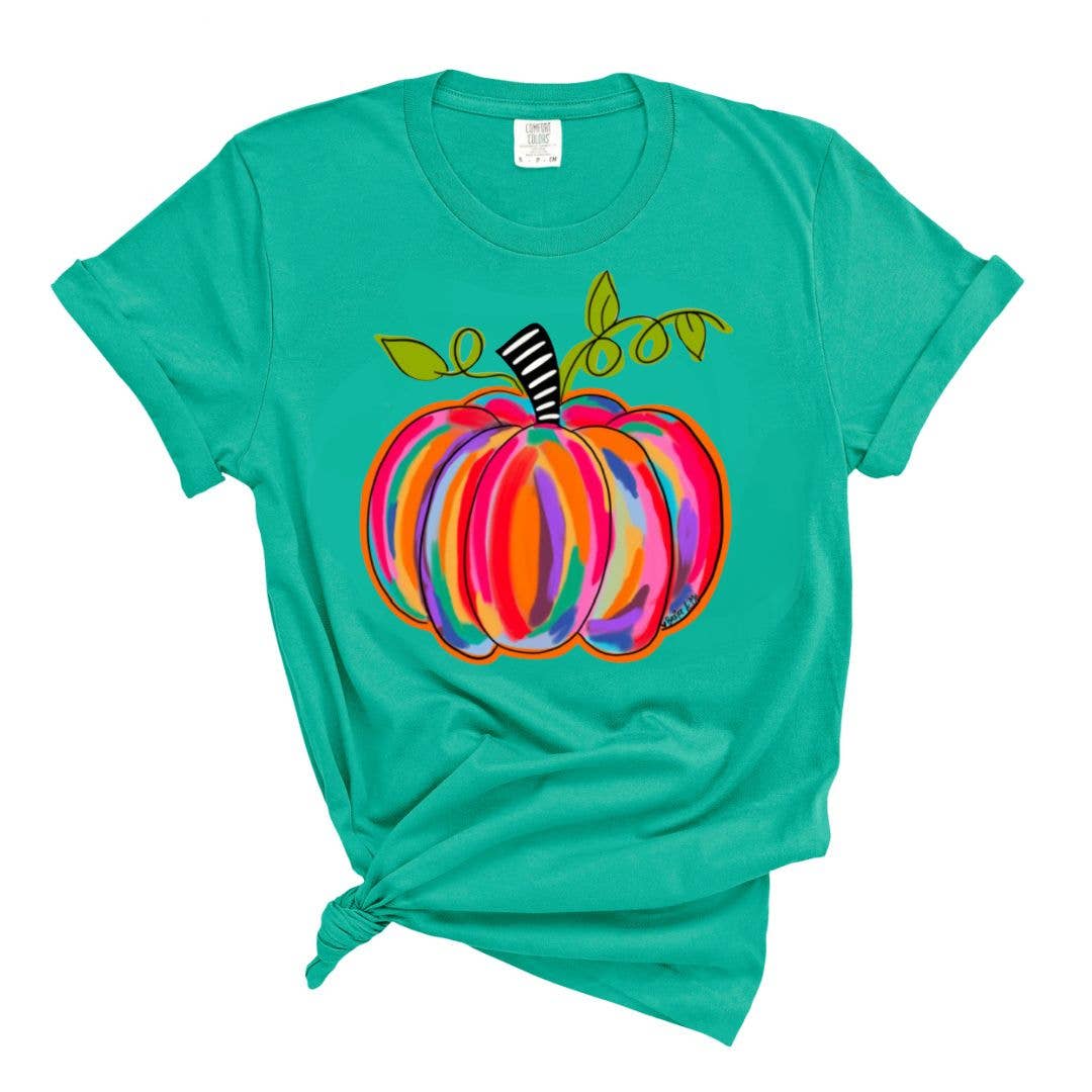 Baxter & Me - Wholesale Screen Printed T-Shirt - Women's - Colorful Pumpkin T-Shirt - Minimum 62