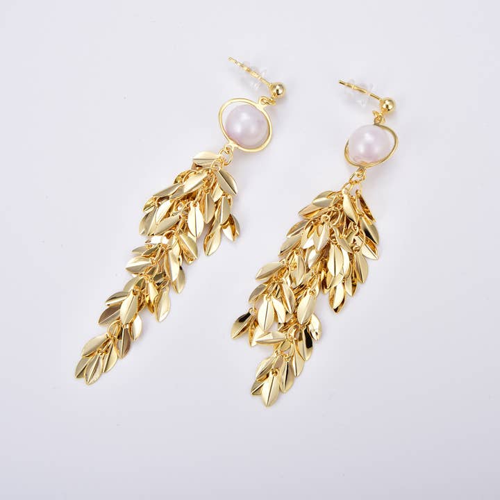 1 pair Leaf Drop with Pearl Earrings, Wedding Earrings ER262 for wholesale by Beads Creation