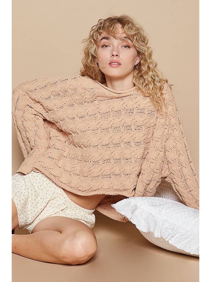 Pol Clothing - Wholesale Knit Sweater - Women's - Round neck semi cropped knitted solid sweater SALE