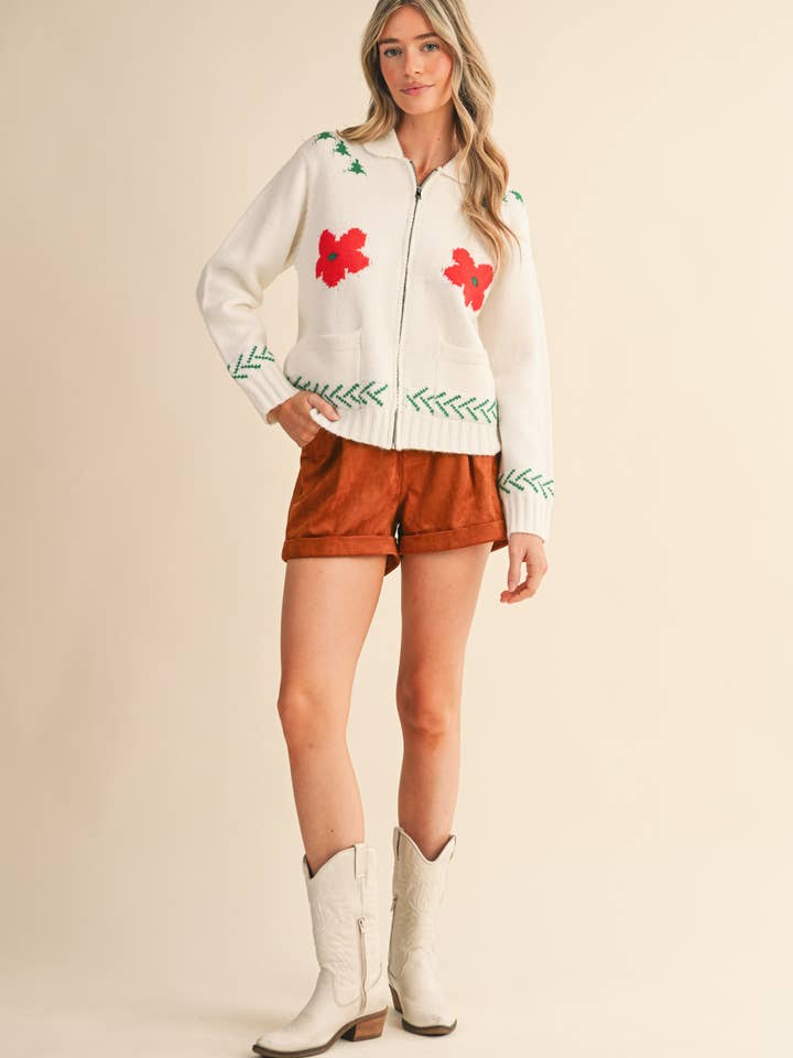 &MERCI - Wholesale Cardigan - Women's - HORSE KNIT MOTIF ZIP UP SWEATER CARDIGAN MSW1110520