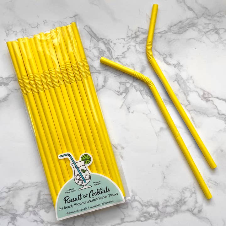 Yellow Bendy Paper Straws for wholesale by The Pursuit of Cocktails