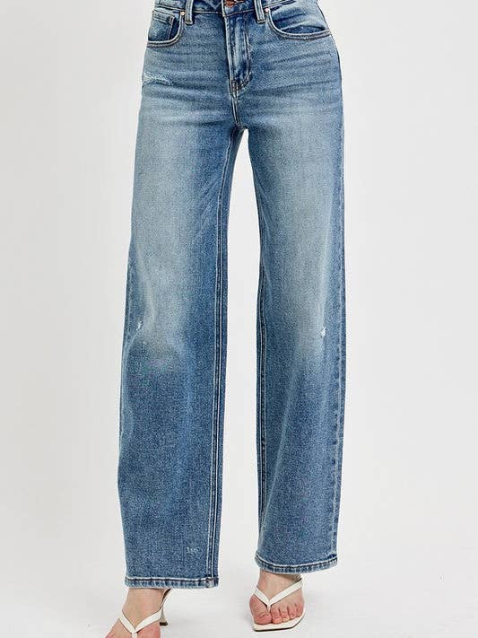 Medium RISEN Full Size Distressed Wide Leg Jeans Plus Size for wholesale on Faire