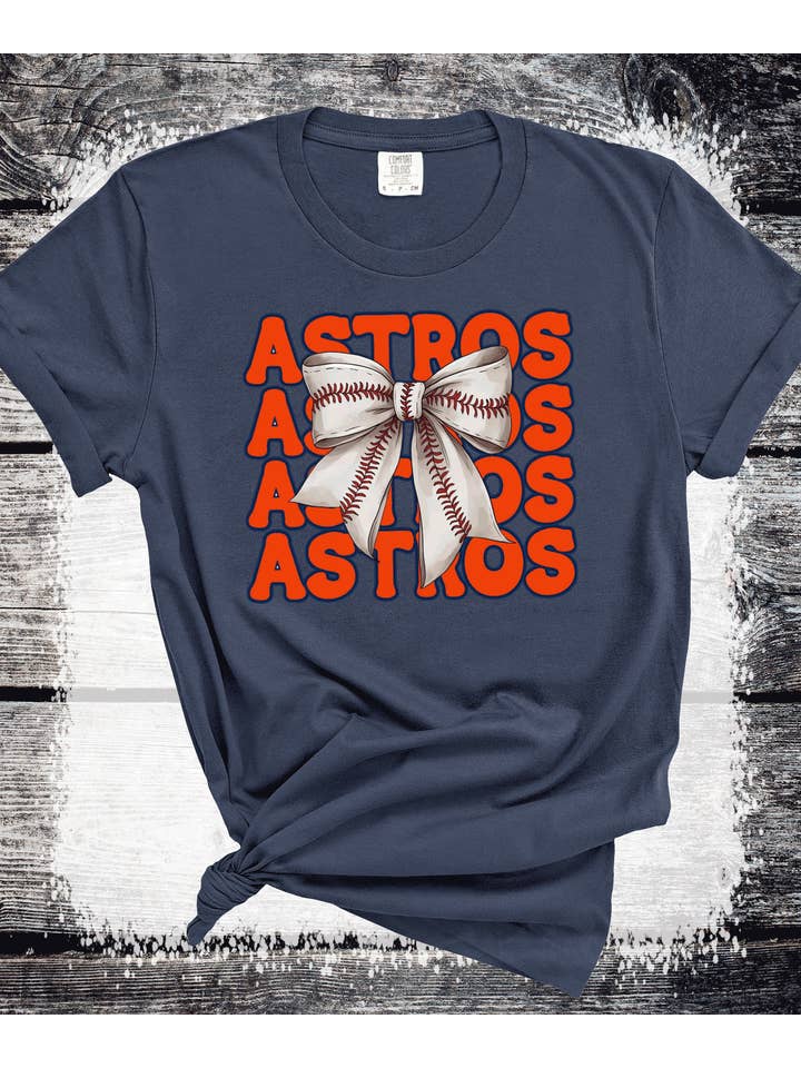 A Blessed Texas Mess Boutique - Wholesale T-Shirt (Graphic) - Women's - Astros Baseball Texas Little League Baseball coquette bow2