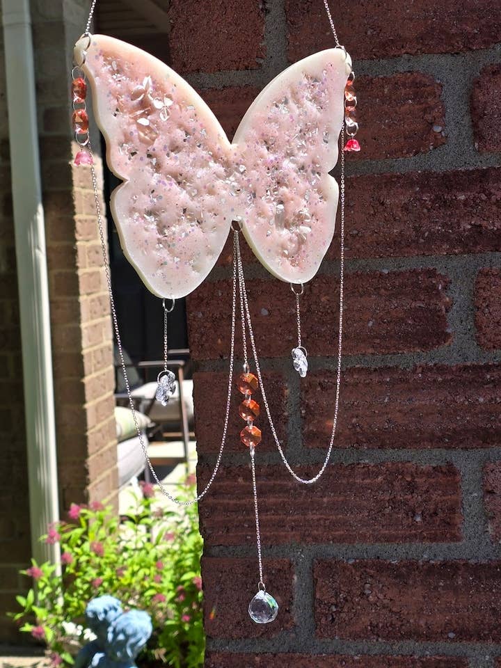 Pink Floral Suncatcher, Quartz Crystal Home Decor for wholesale by Grey Stone boutique