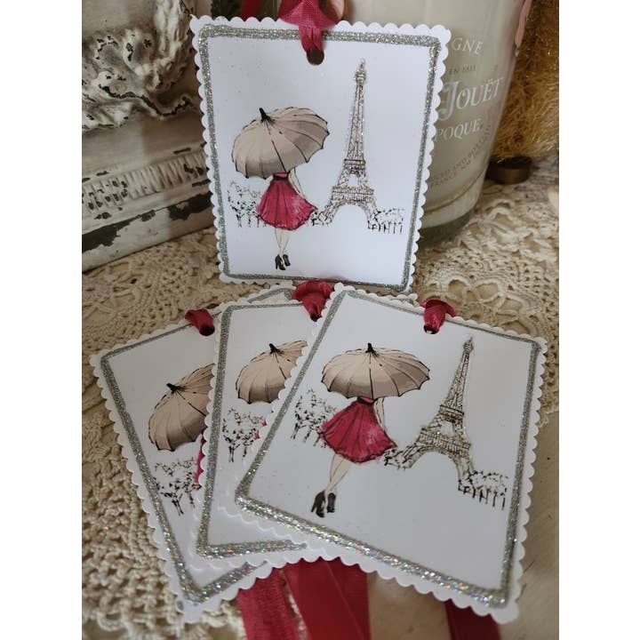 Little Heart Designs - Wholesale Gift Tag - Gift Tag Girl Umbrella n Eiffel Tower