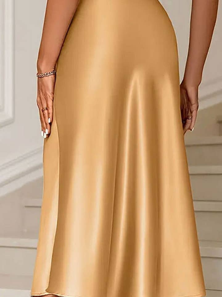 NINEXIS - Wholesale Skirt - Women's - CWBLS0432_ELEGANT SOLID COLOR A-LINE SATIN SKIRT2