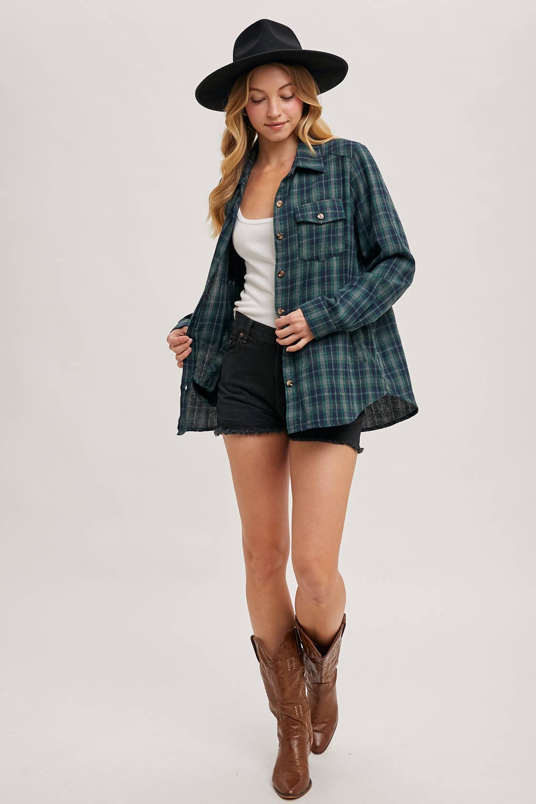 Bluivy - Wholesale Shirt - Women's - BUTTON DOWN PLAID SHIRT WITH POCKETS - 4TH OF JULY26