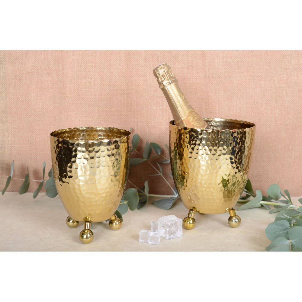 AULICA - Wholesale Party Tub - Hammered gold ice bucket with tongs3