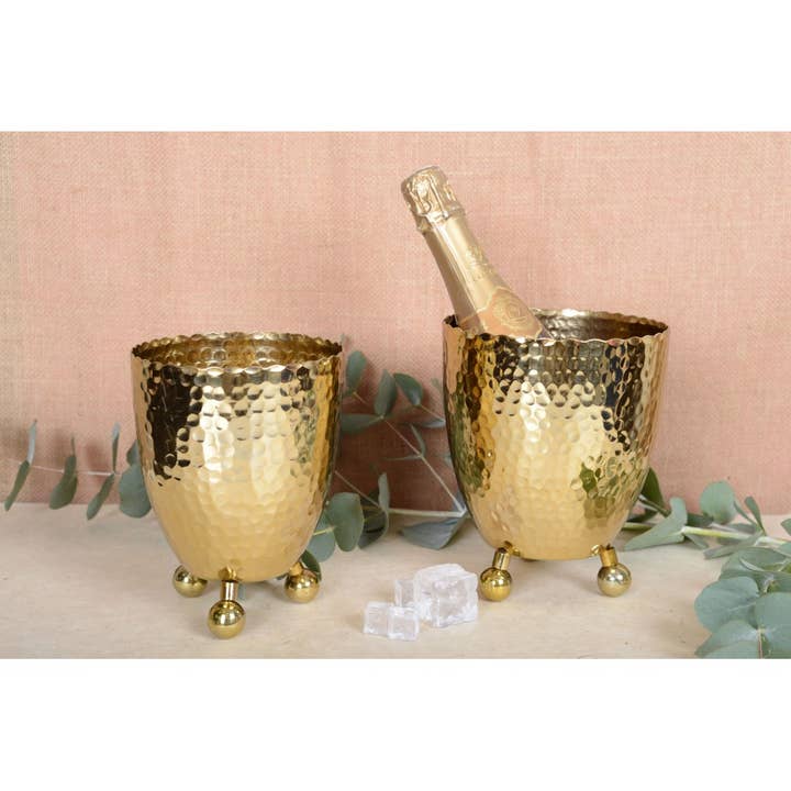 AULICA - Wholesale Party Tub - Hammered gold ice bucket with tongs3