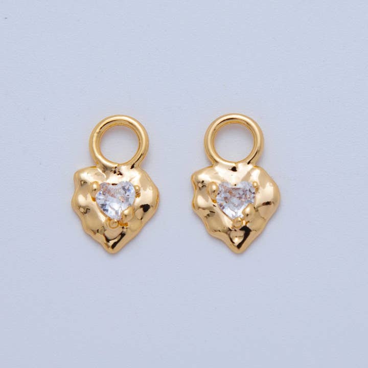 18K Gold Filled Clear CZ Heart Molten Add-On Drop Earring Charm | AF771 for wholesale by Aim Eternal