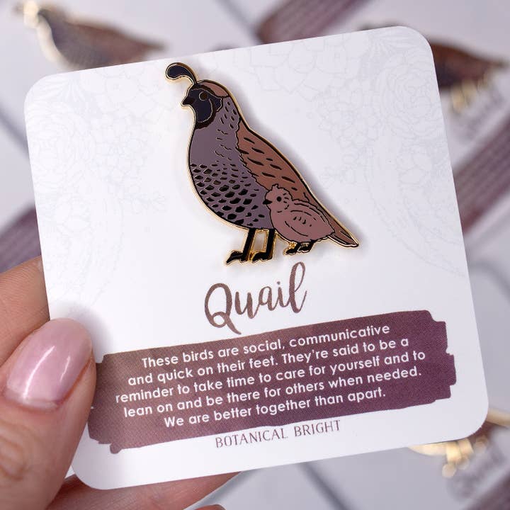 Botanical Bright - Wholesale Lapel Pin/Button - Quail with Chick Enamel Pin