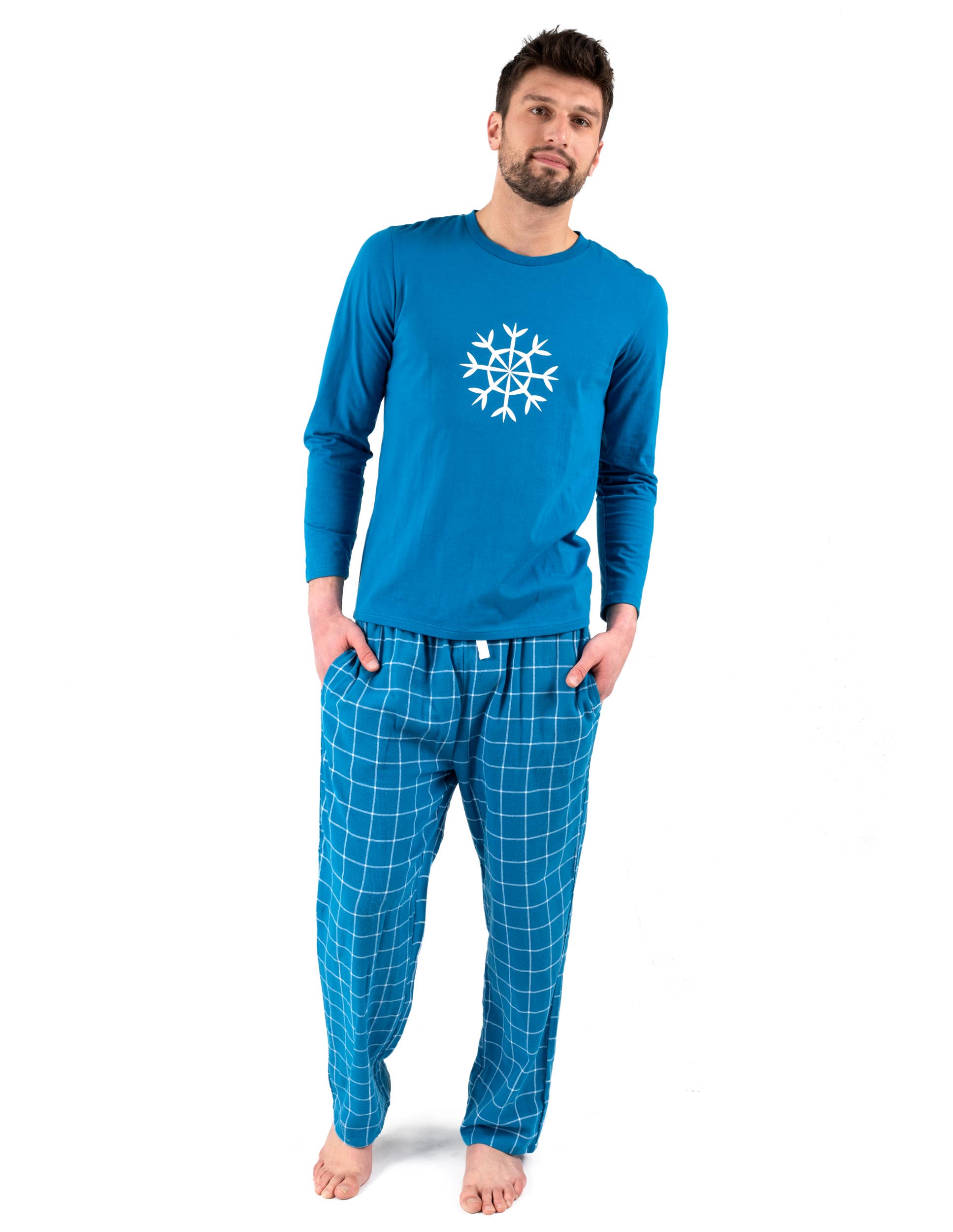 Leveret Pajamas - Wholesale Sleepwear Set - Men's - Mens Cotton Top & Flannel Pants Pajama Set11
