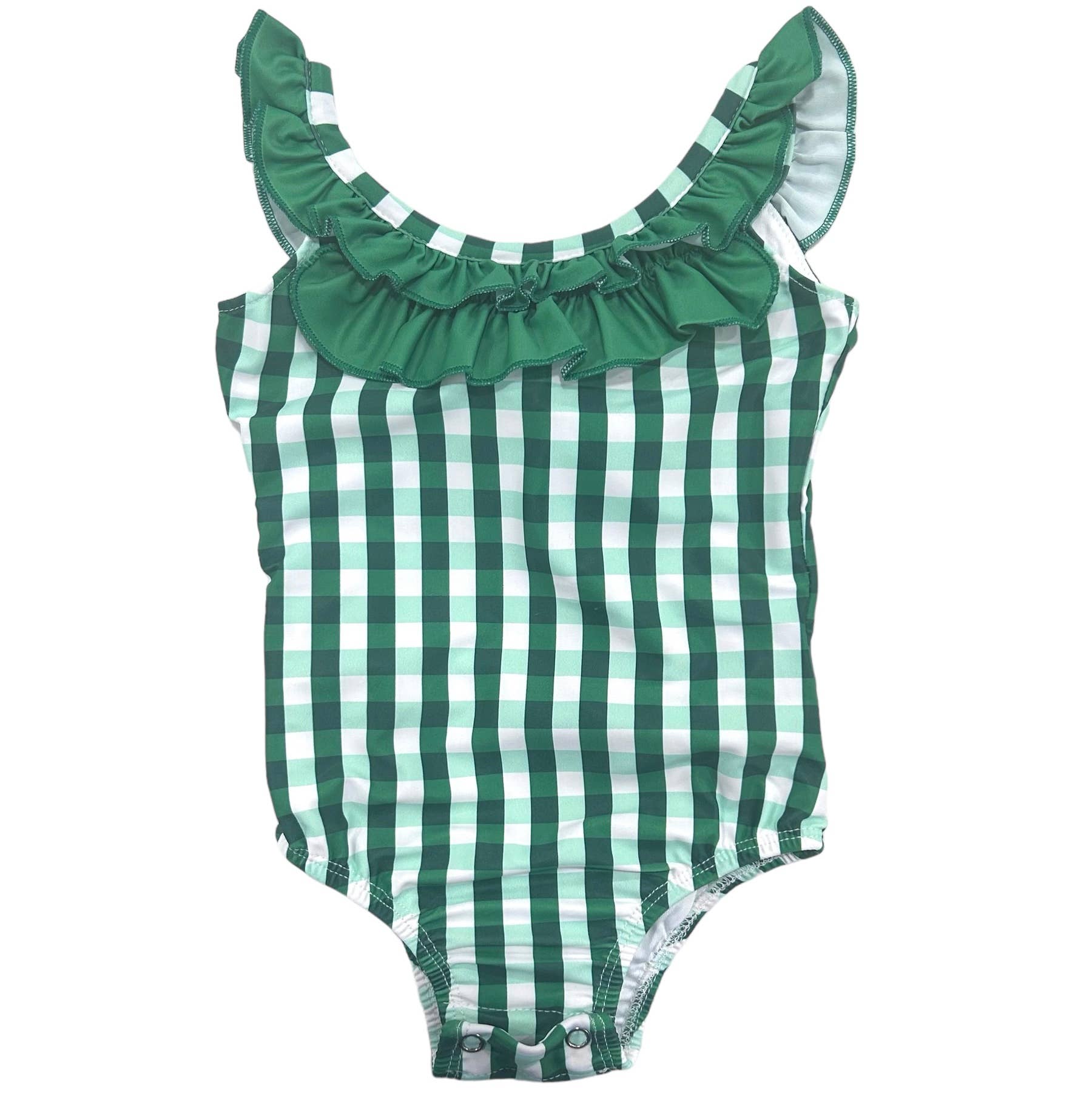 Sugar Bee Clothing – Engroshandel Badedragt - Børn – Pige Badedragt - Sløjfe Ryg - Grøn Gingham2