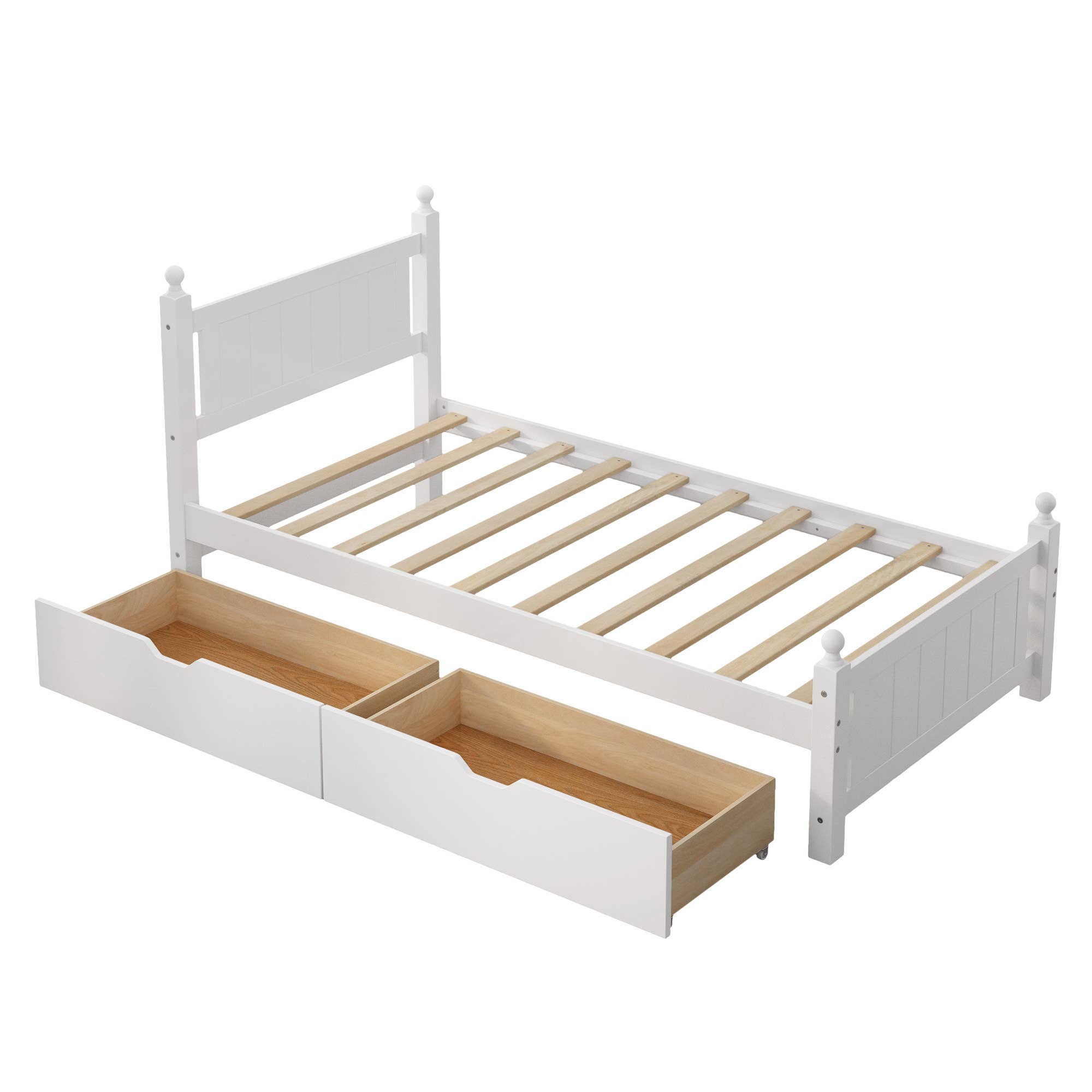 White Twin Size Solid Wood Platform Bed Frame with 2 Drawers for wholesale on Faire6
