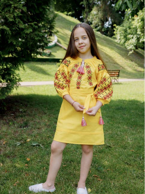Girl's Embroidered Dress Ring Yellow for wholesale by Galychanka